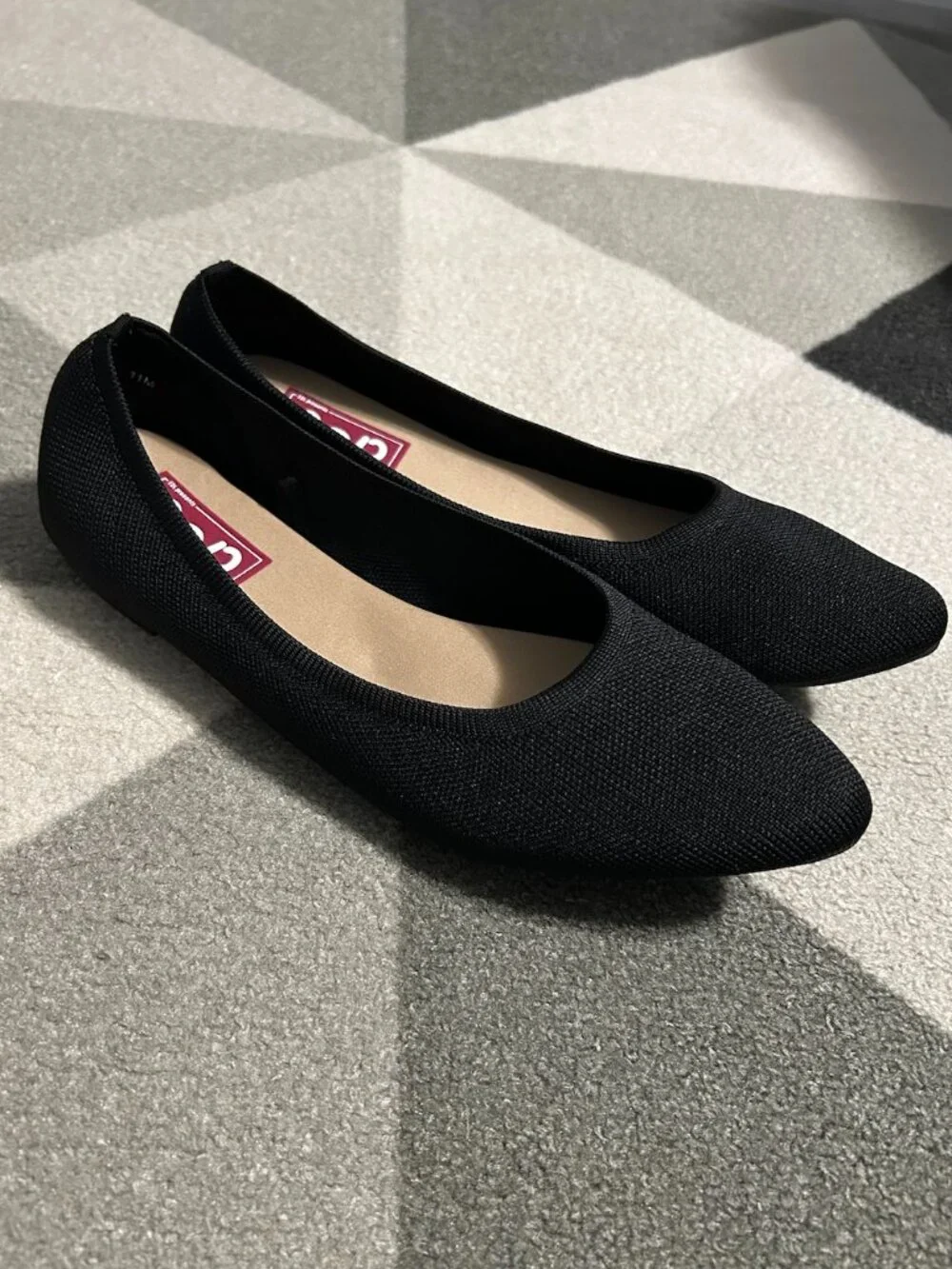 POP Kovari Black Knit Pointed Toe Ballet Flats Women's Size 11